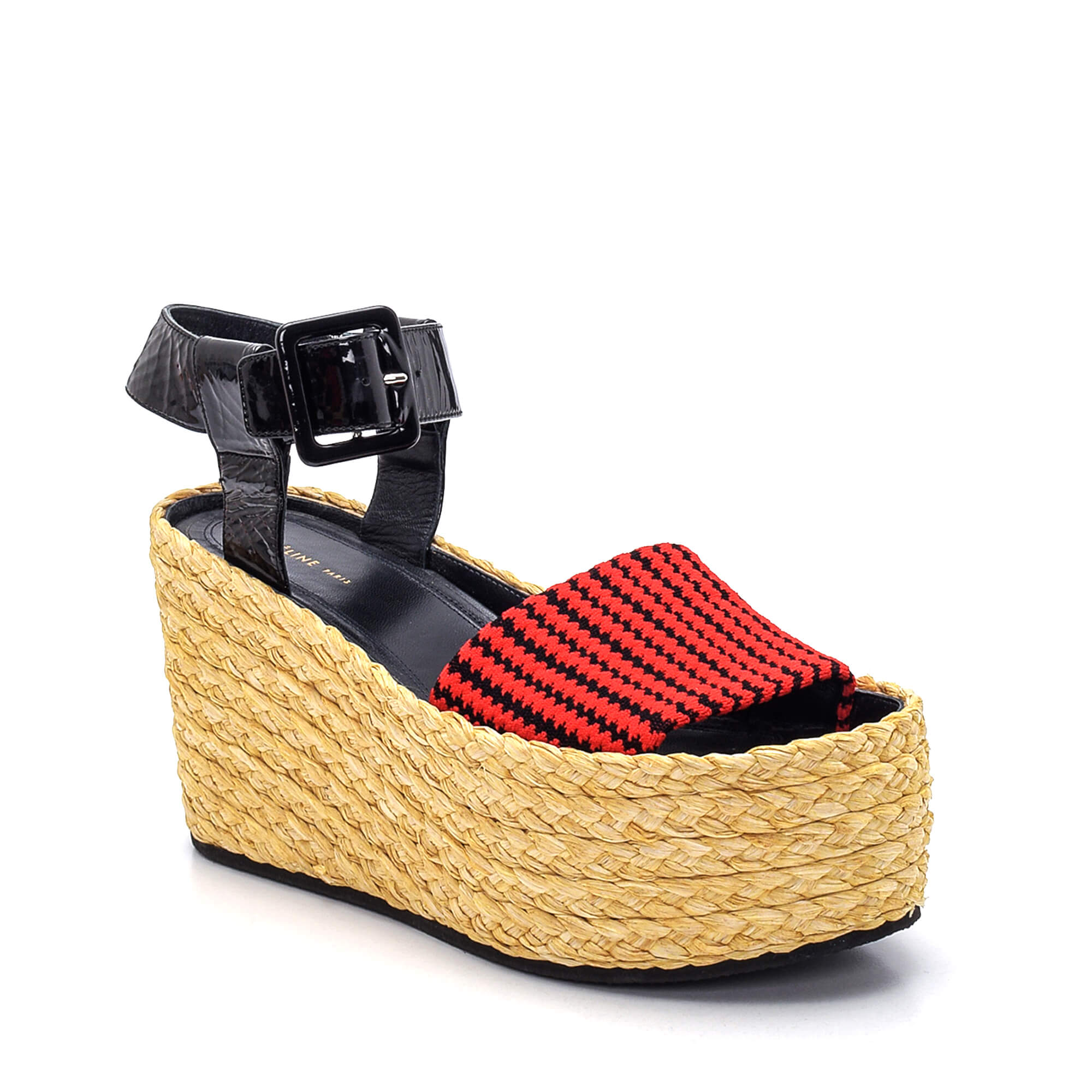 Celine - Red Striped Wicker Platform Sandals/38.5